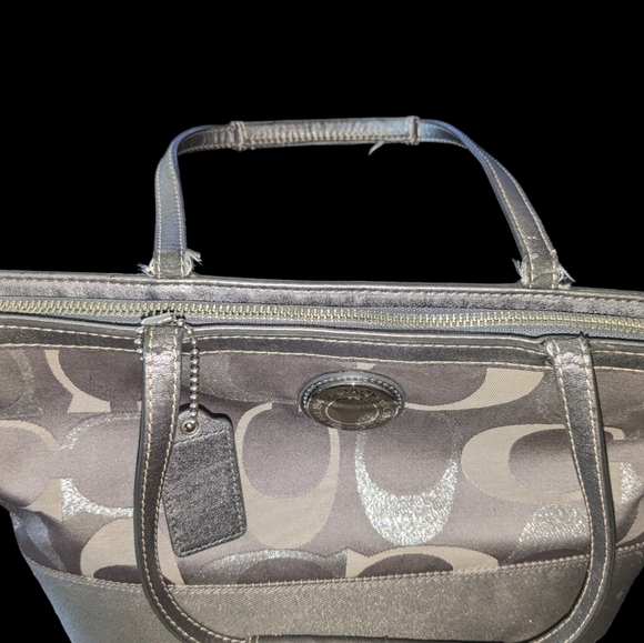Purse COACH Signature GRAY Stripe Tote  Shoulder handbag. - Picture 3 of 8